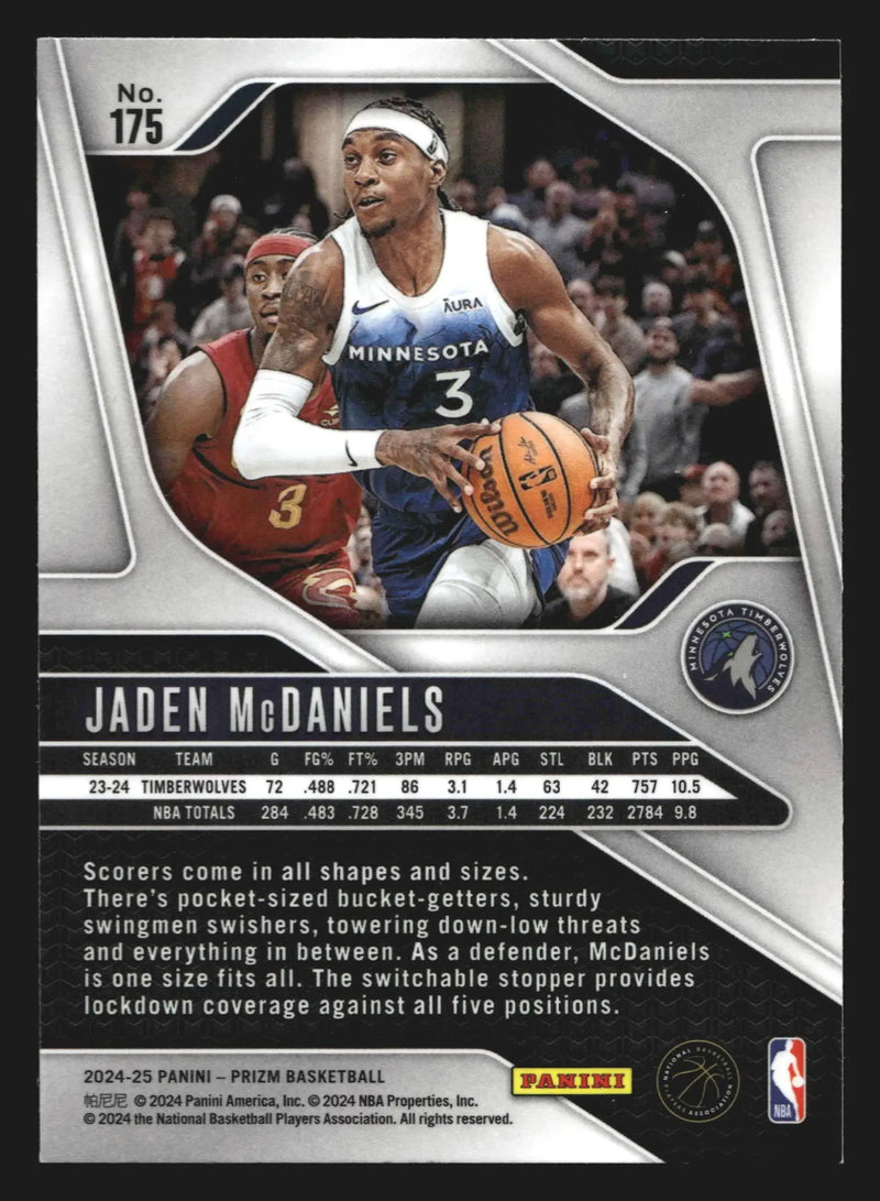 2024-25 Panini Prizm Jaden McDaniels #175 Minnesota Timberwolves - Basketball Card Single