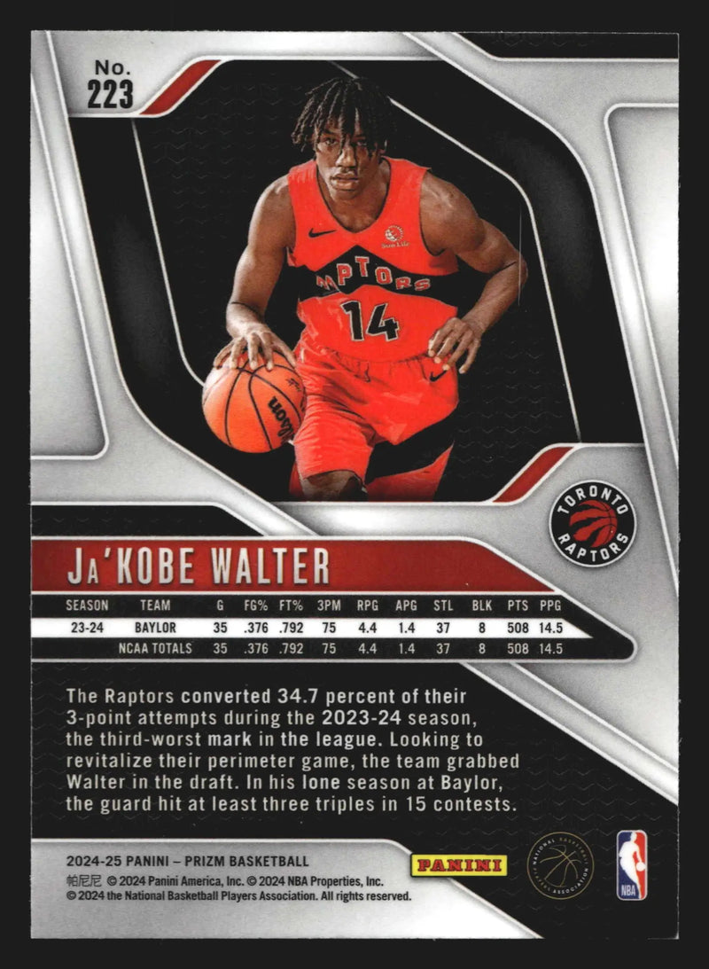 2024-25 Panini Prizm Ja’Kobe Walter #223 RC Toronto Raptors Rookie - Basketball Card Single
