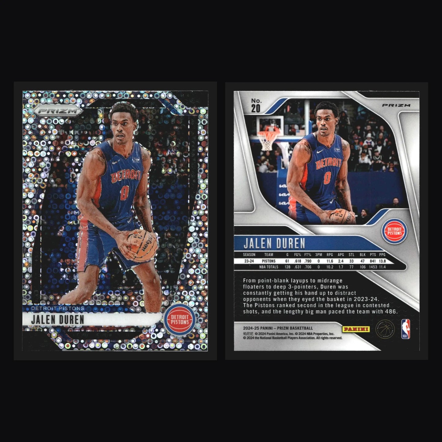 2024-25 Panini Prizm Jalen Duren #20 Fast Break Prizm Detroit Pistons
