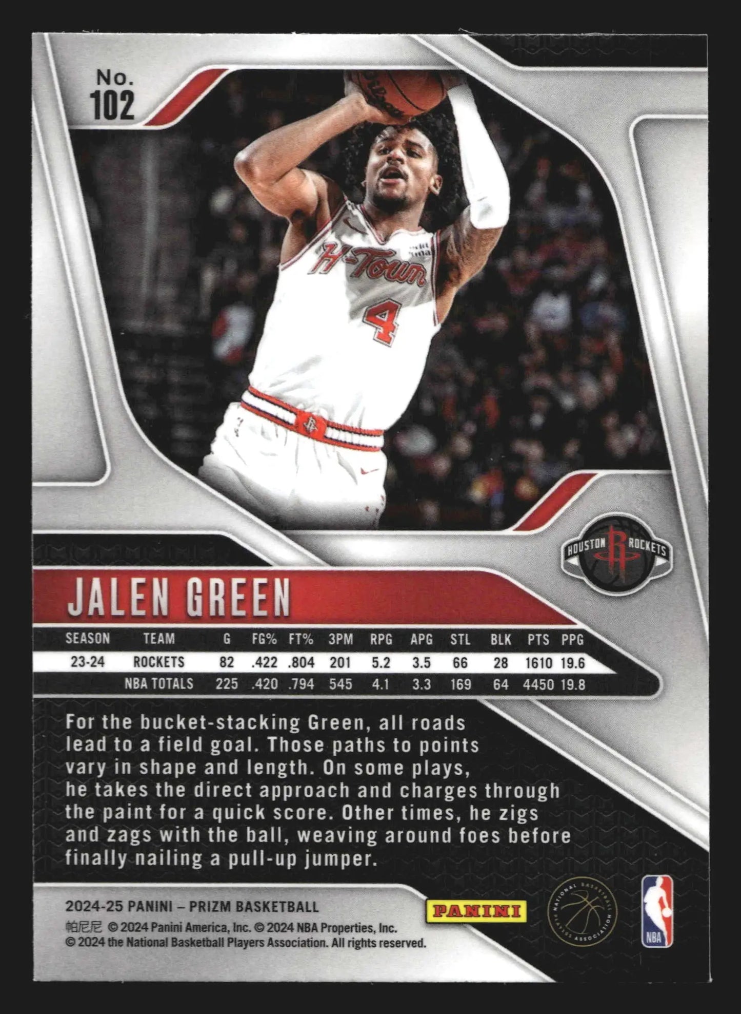2024-25 Panini Prizm Jalen Green #102 Houston Rockets - Basketball Card Single