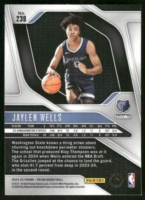 2024-25 Panini Prizm Jaylen Wells #239 RC Basketball - Basketball Card Single