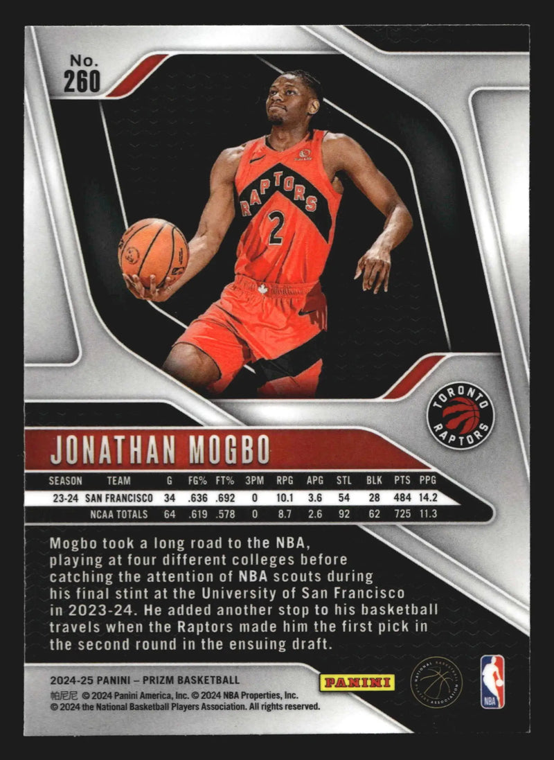 2024-25 Panini Prizm Jonathan Mogbo #260 RC Toronto Raptors Rookie - Basketball Card Single