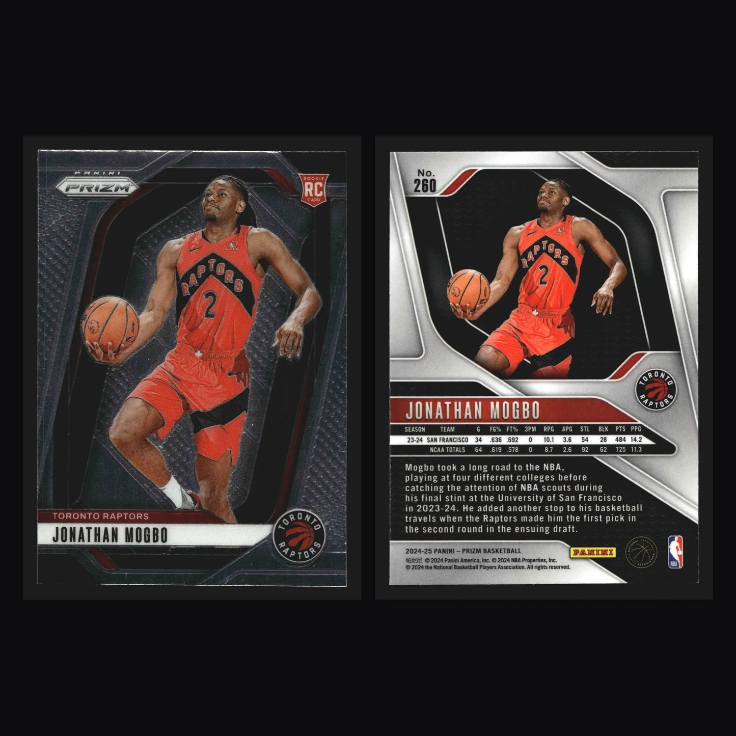2024-25 Panini Prizm Jonathan Mogbo #260 RC Toronto Raptors Rookie - Basketball Card Single