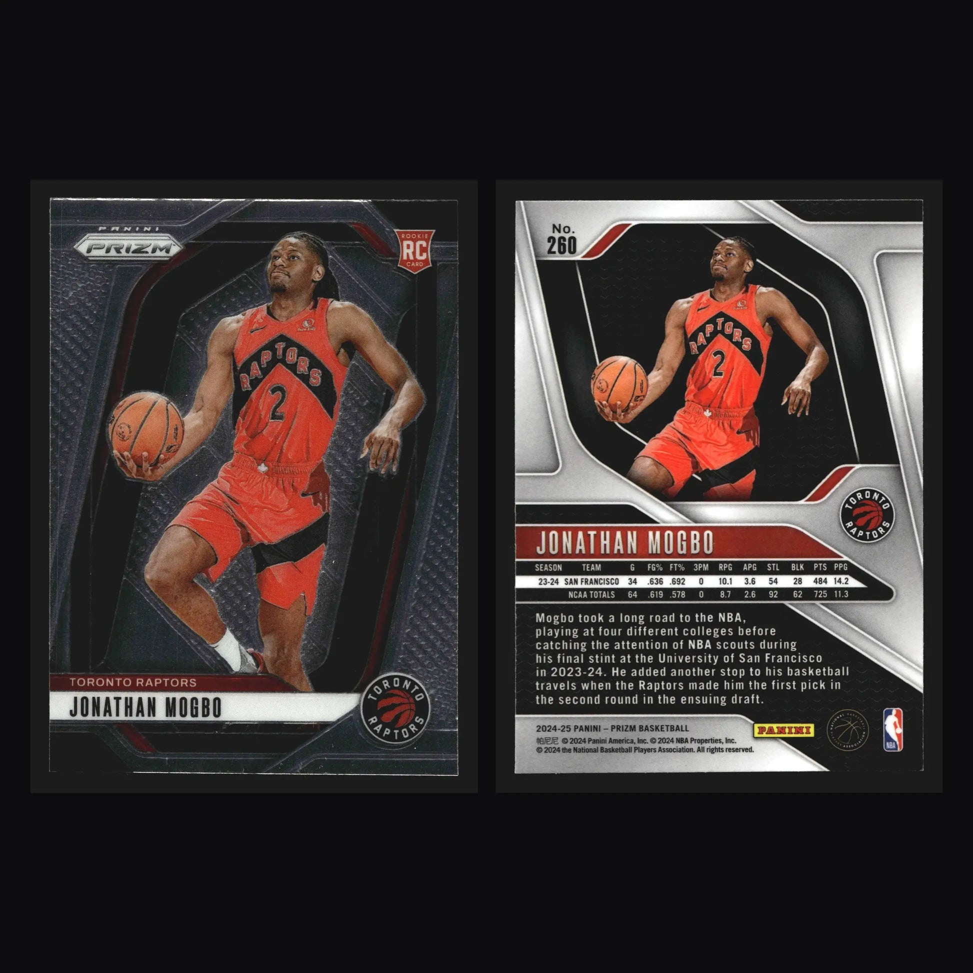 2024-25 Panini Prizm Jonathan Mogbo #260 RC Toronto Raptors Rookie - Basketball Card Single