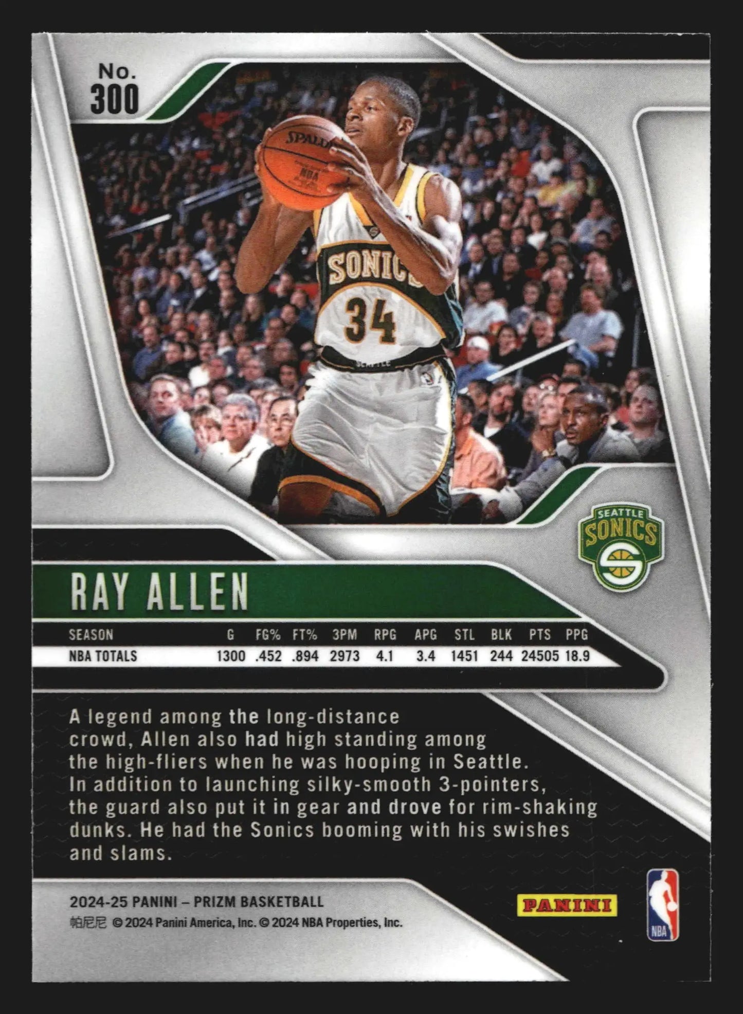2024-25 Panini Prizm Legends Ray Allen #300 SuperSonics HOF - Basketball Card Single