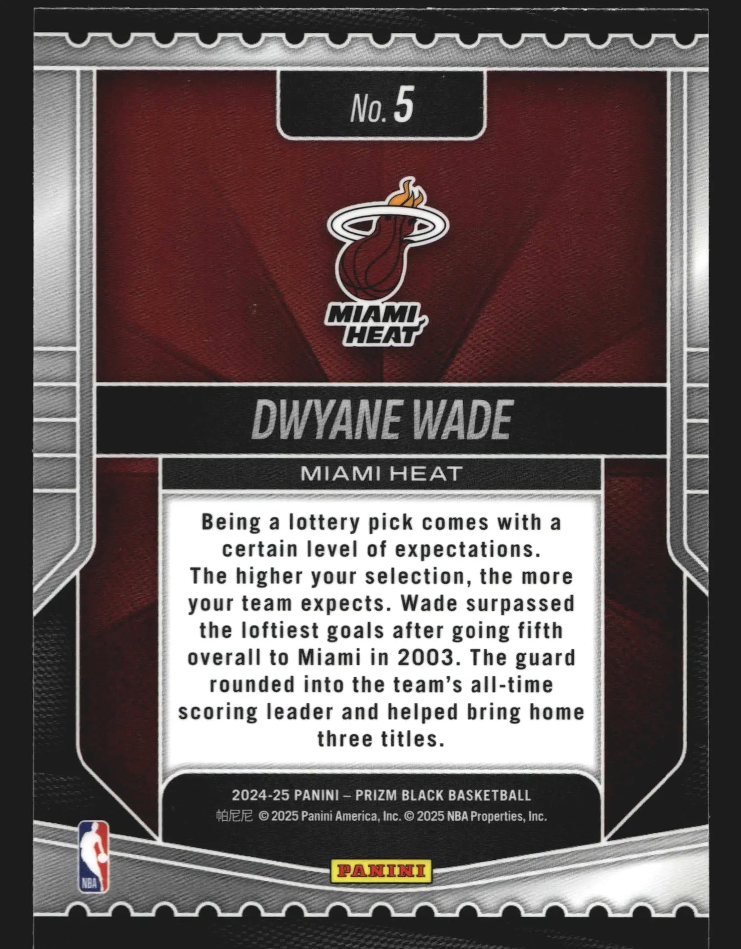 2024-25 Panini Prizm Luck of the Lottery #5 Dwyane Wade Miami Heat HOF