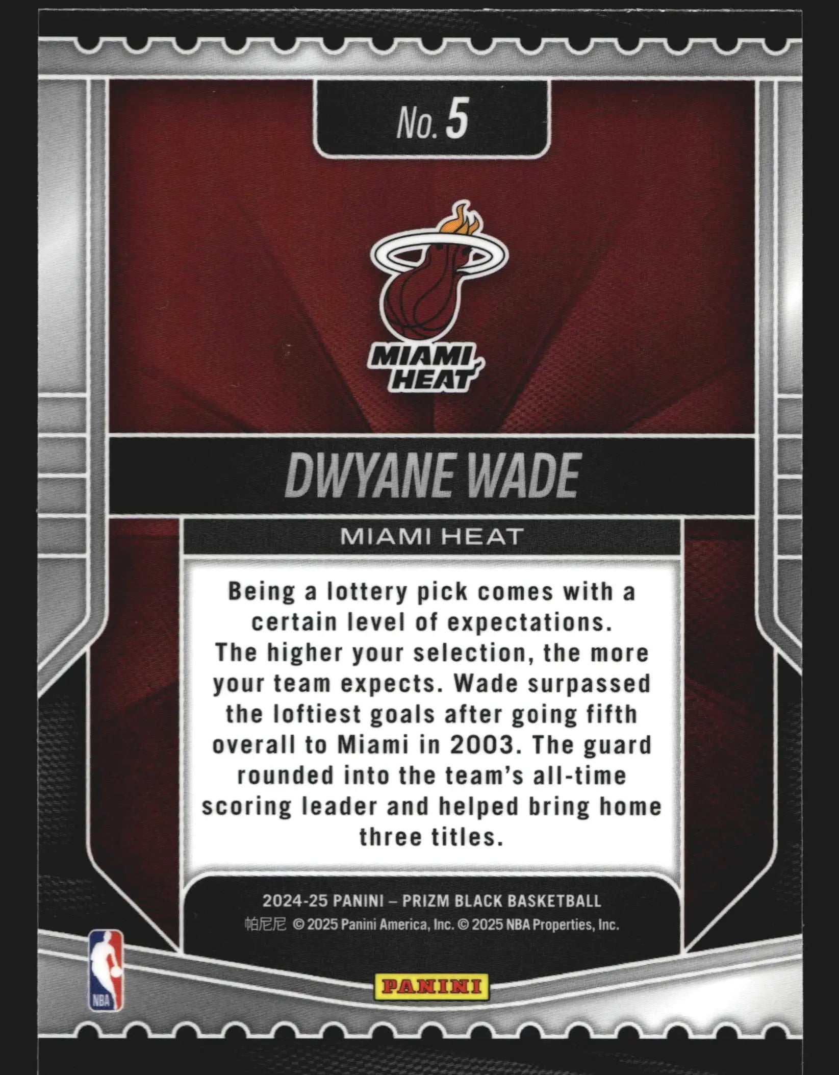 2024-25 Panini Prizm Luck of the Lottery #5 Dwyane Wade Miami Heat HOF