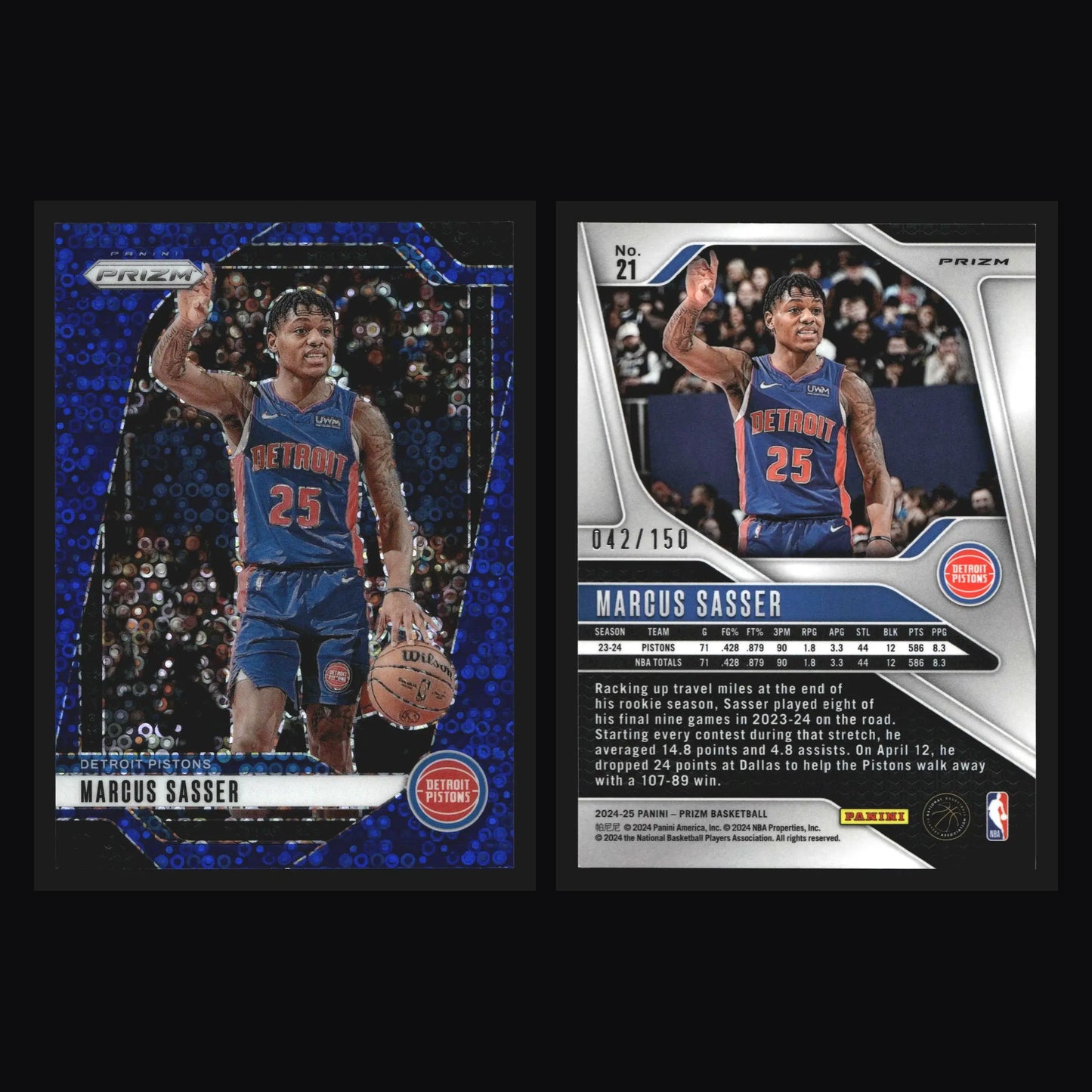 2024-25 Panini Prizm Marcus Sasser #21 Fast Break Blue /150 Pistons