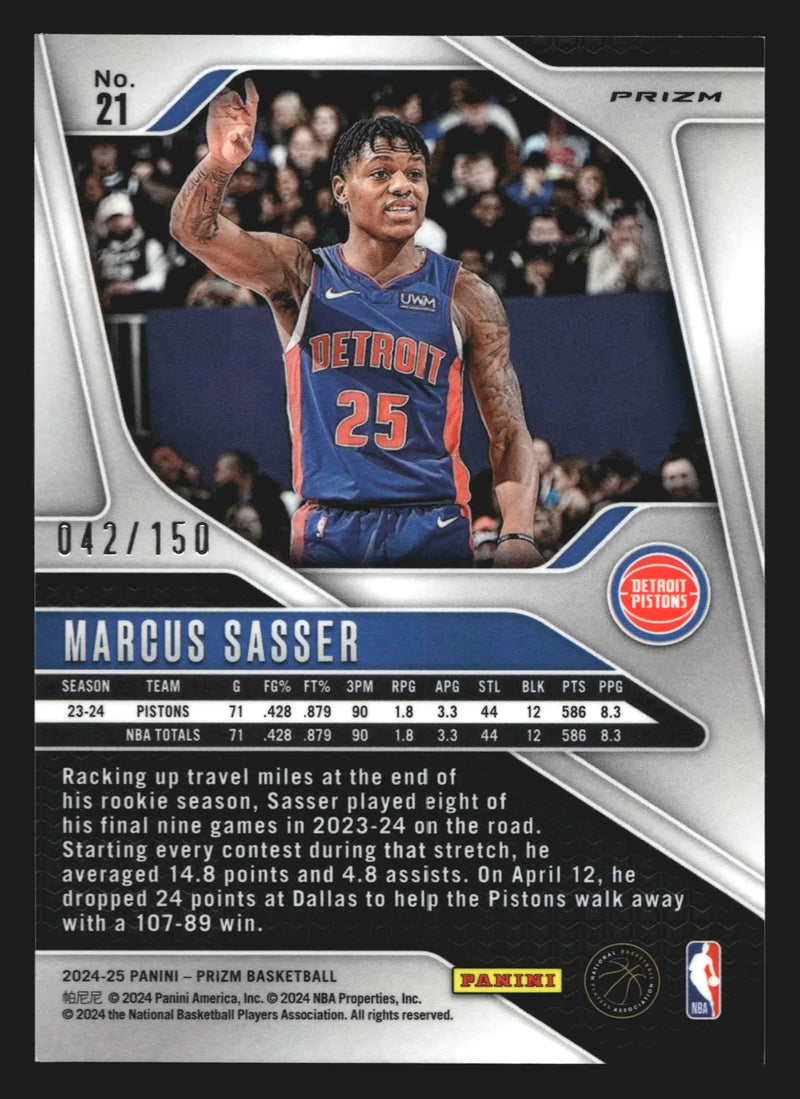 2024-25 Panini Prizm Marcus Sasser #21 Fast Break Blue /150 Pistons