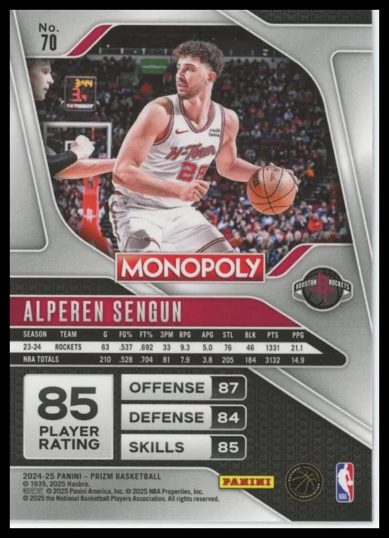 2024-25 Panini Prizm Monopoly Alperen Sengun #70 Houston Rockets Basketball Card