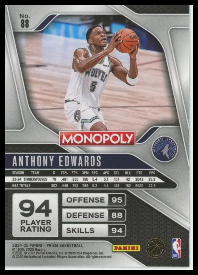 2024-25 Panini Prizm Monopoly Anthony Edwards #88 Minnesota Timberwolves Card