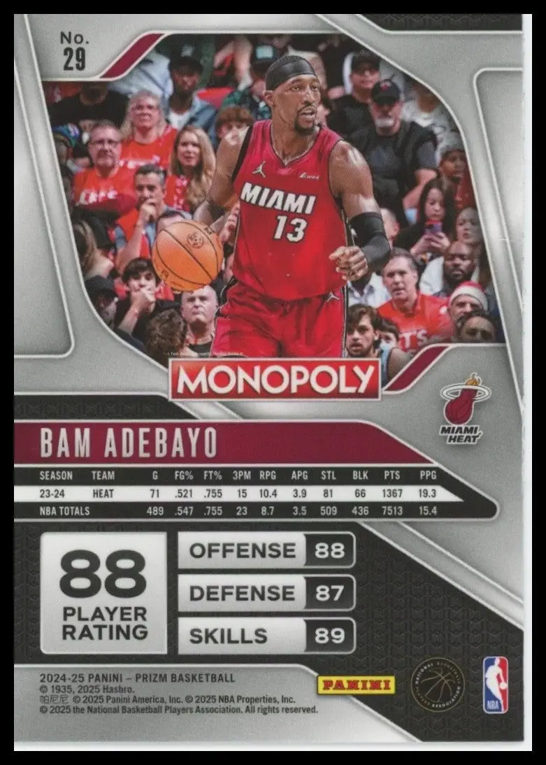 2024-25 Panini Prizm Monopoly Bam Adebayo #29 Miami Heat Basketball Card NBA