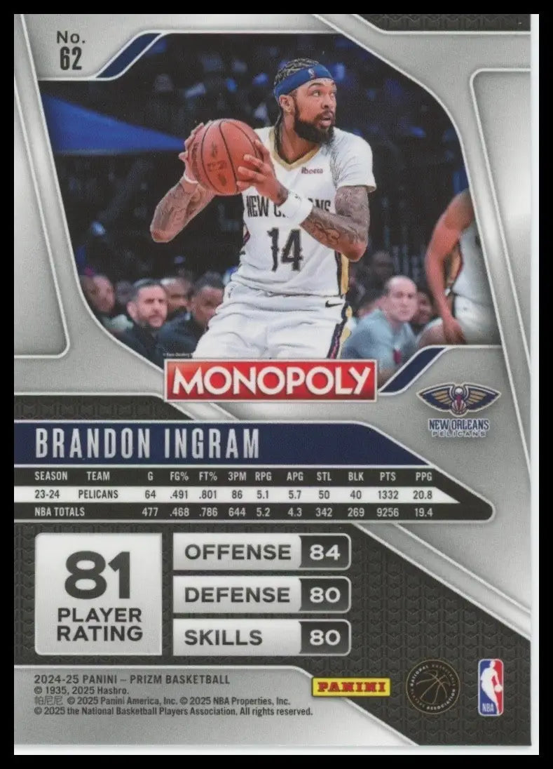 2024-25 Panini Prizm Monopoly Brandon Ingram #62 New Orleans Pelicans Basketball