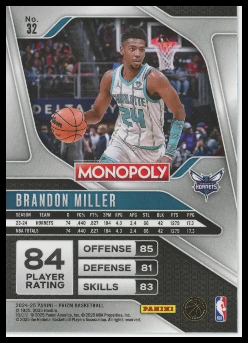 2024-25 Panini Prizm Monopoly Brandon Miller #32 Charlotte Hornets Basketball