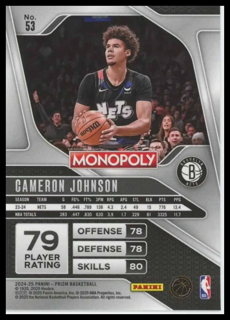 2024-25 Panini Prizm Monopoly Cameron Johnson #53 Brooklyn Nets Basketball Card