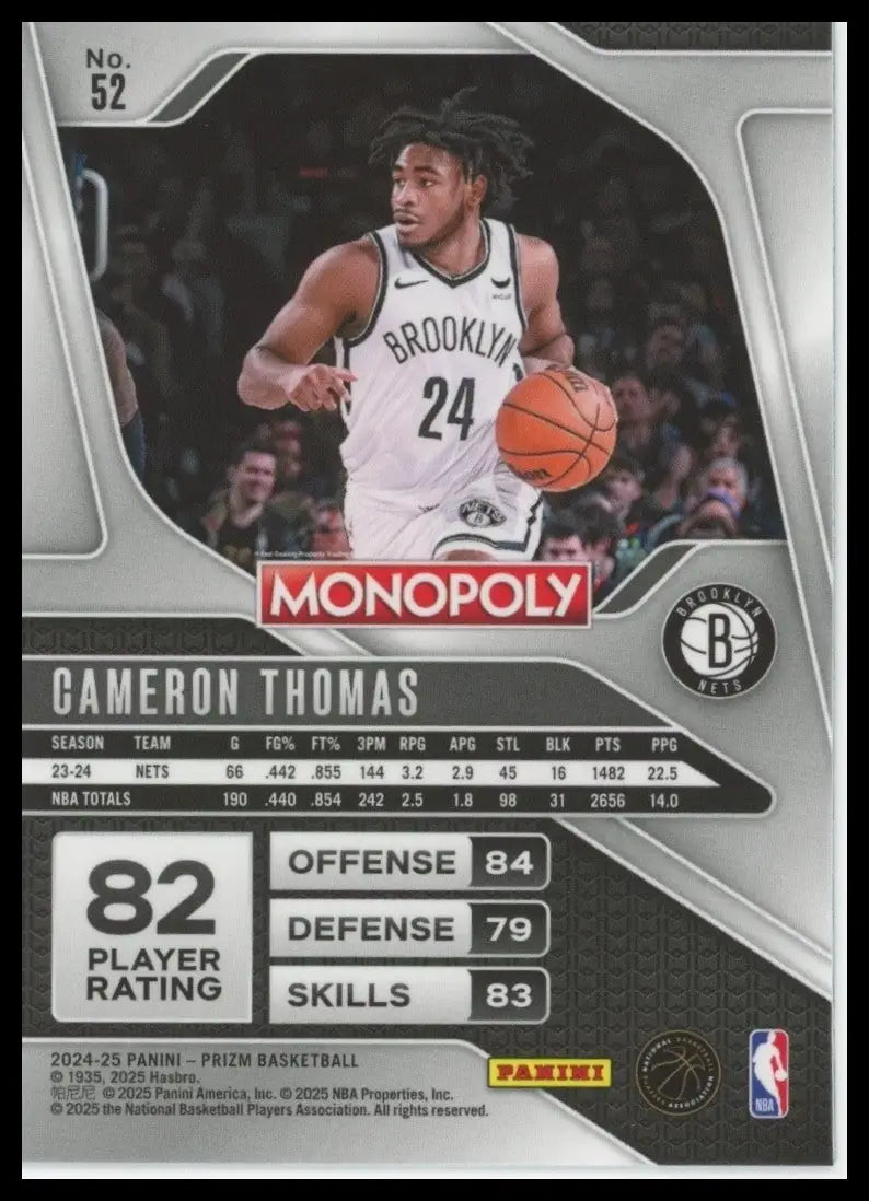 2024-25 Panini Prizm Monopoly Cameron Thomas #52 Brooklyn Nets Basketball Card