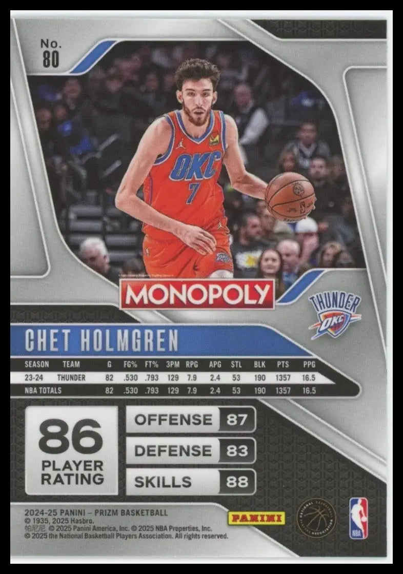 2024-25 Panini Prizm Monopoly Chet Holmgren #80 Oklahoma City Thunder Basketball