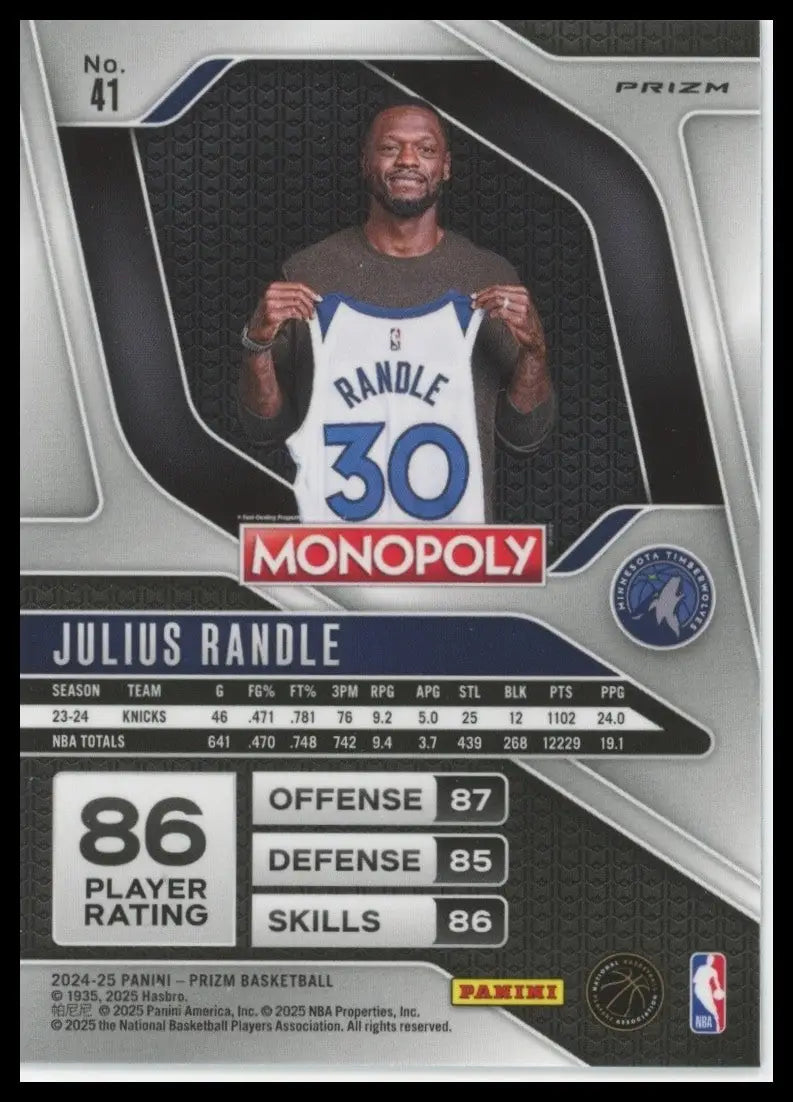 2024-25 Panini Prizm Monopoly Dice Julius Randle #41 Minnesota Timberwolves Card - Basketball Card Single