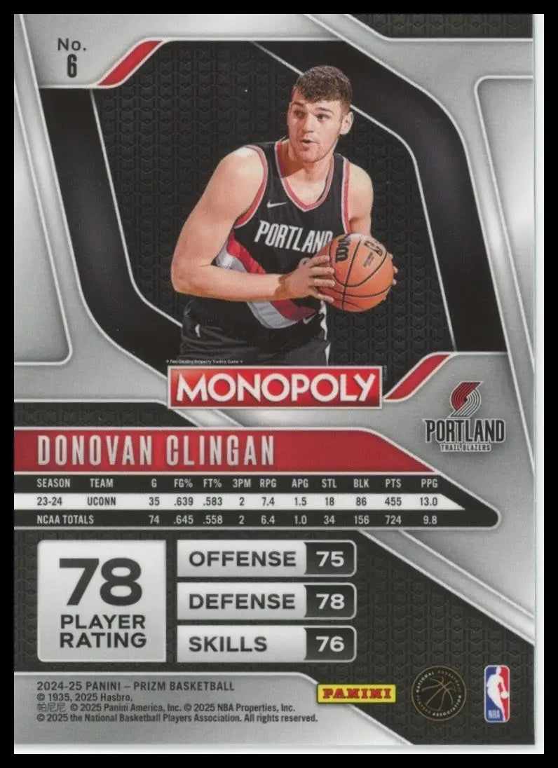 2024-25 Panini Prizm Monopoly Donovan Clingan Rookie #6 Portland Trail Blazers - Basketball Card Single