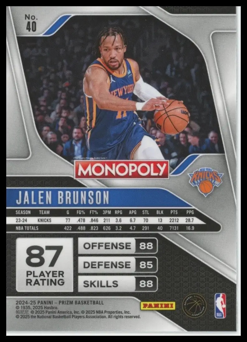 2024-25 Panini Prizm Monopoly Jalen Brunson #40 New York Knicks Basketball Card