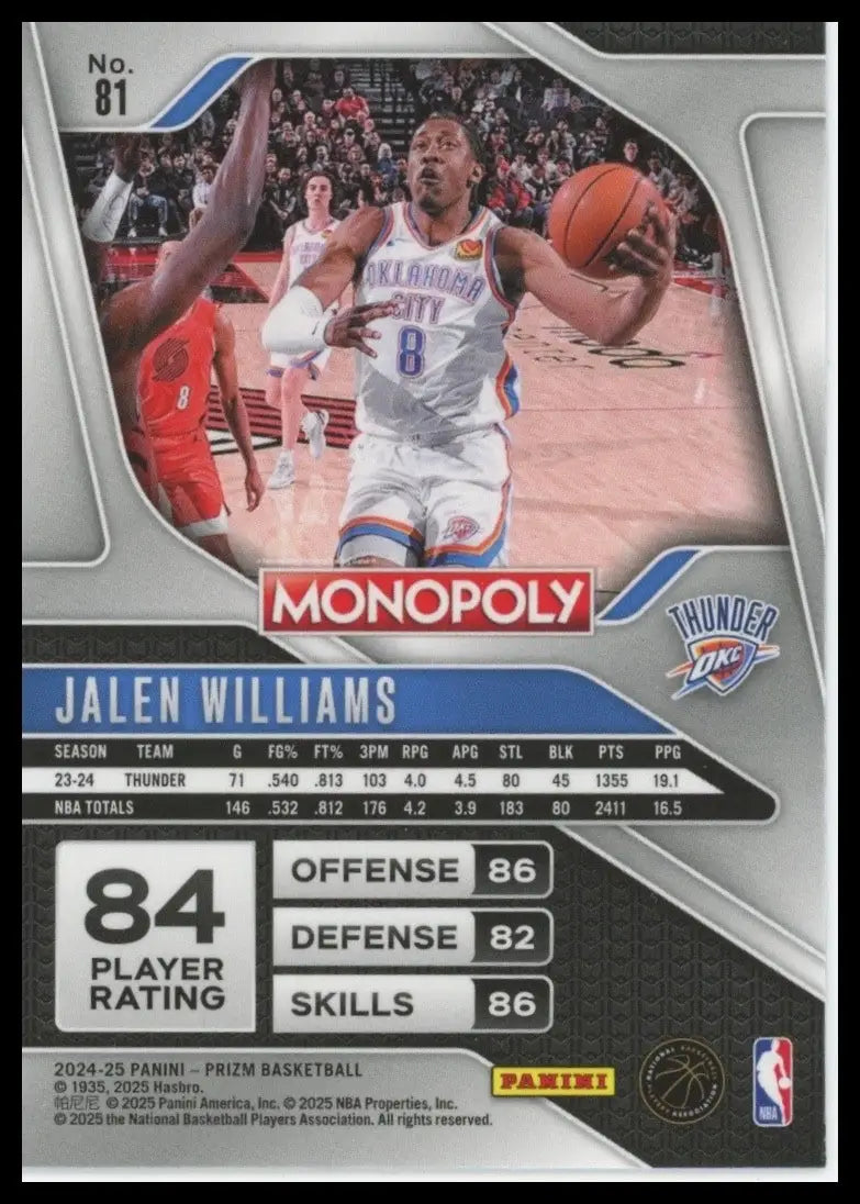 2024-25 Panini Prizm Monopoly Jalen Williams #81 Oklahoma City Thunder Card NBA