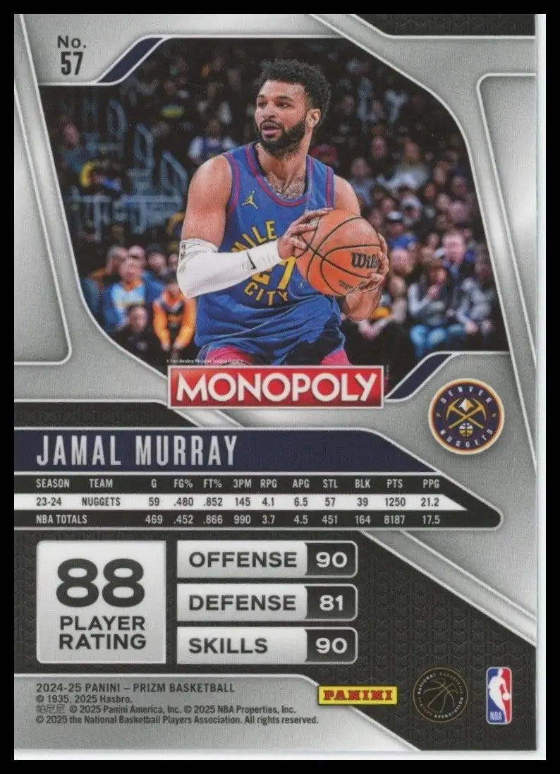 2024-25 Panini Prizm Monopoly Jamal Murray #57 Denver Nuggets Basketball Card
