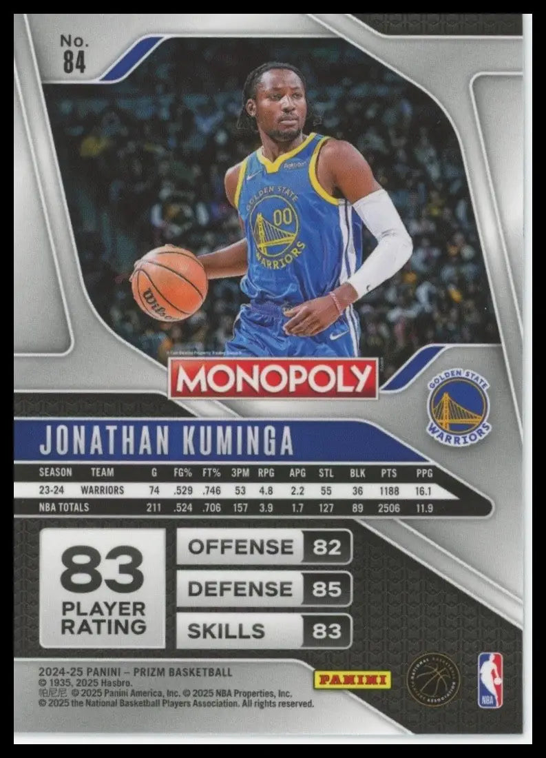 2024-25 Panini Prizm Monopoly Jonathan Kuminga #84 Golden State Warriors Card