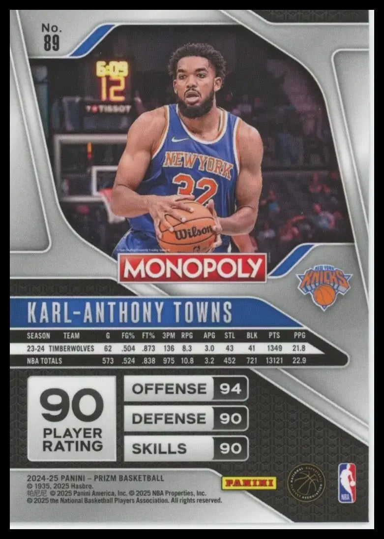 2024-25 Panini Prizm Monopoly Karl Anthony Towns #89 New York Knicks Basketball