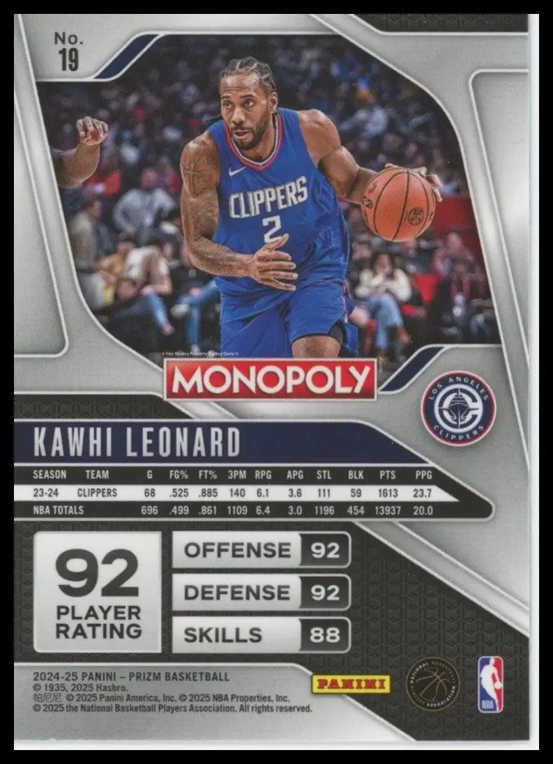 2024-25 Panini Prizm Monopoly Kawhi Leonard #19 Los Angeles Clippers Basketball - Basketball Card Single