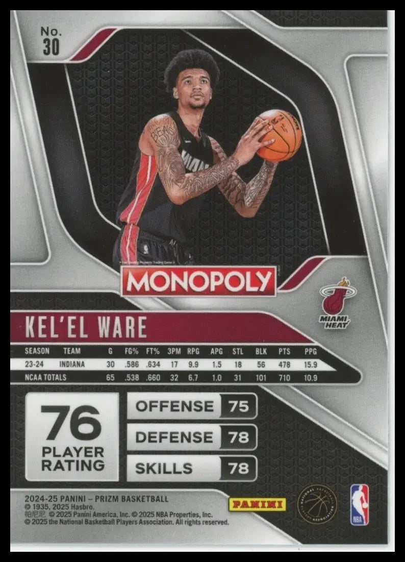 2024-25 Panini Prizm Monopoly Kelel Ware Rookie #30 Miami Heat Basketball Card