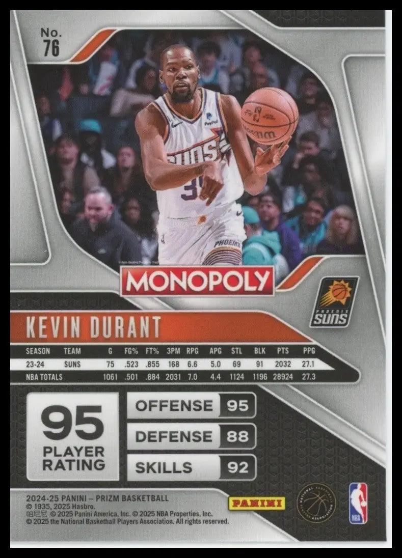 2024-25 Panini Prizm Monopoly Kevin Durant #76 Phoenix Suns Basketball Card NBA