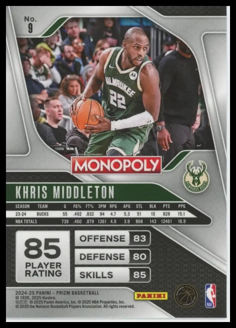 2024-25 Panini Prizm Monopoly Khris Middleton #9 Milwaukee Bucks Basketball Card