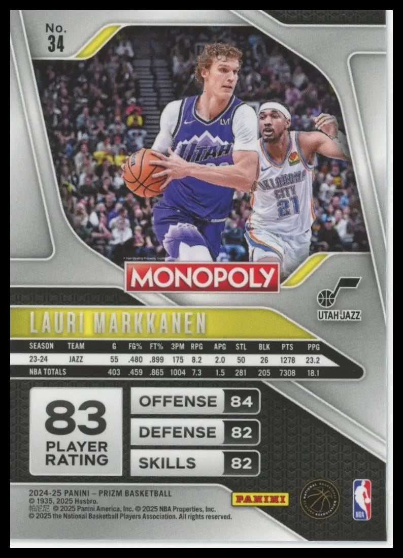 2024-25 Panini Prizm Monopoly Lauri Markkanen #34 Utah Jazz Basketball Card NBA