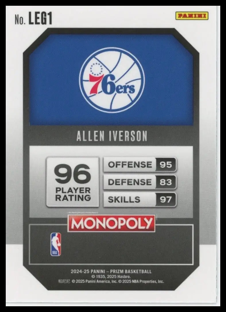 2024-25 Panini Prizm Monopoly Legends Allen Iverson #LEG1 Philadelphia 76ers NBA - Basketball Card Single