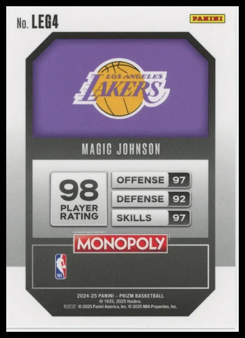 2024-25 Panini Prizm Monopoly Legends Magic Johnson #LEG4 Los Angeles Lakers NBA - Basketball Card Single