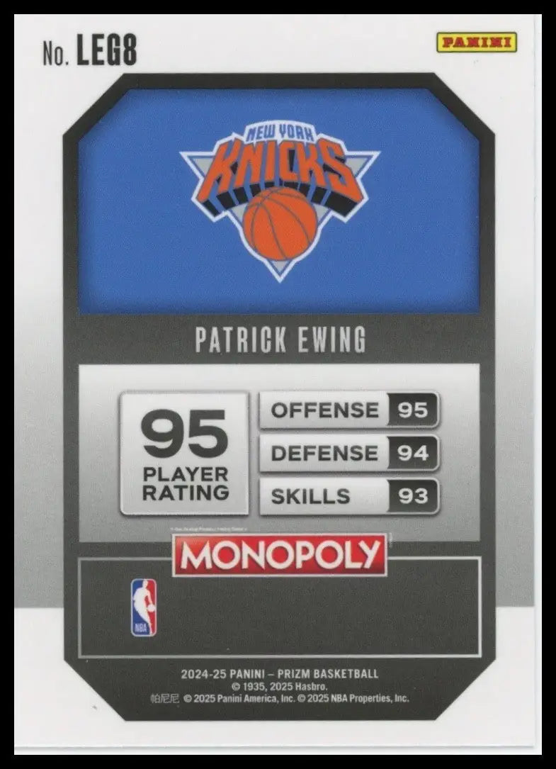 2024-25 Panini Prizm Monopoly Legends Patrick Ewing #LEG8 New York Knicks Card - Basketball Card Single