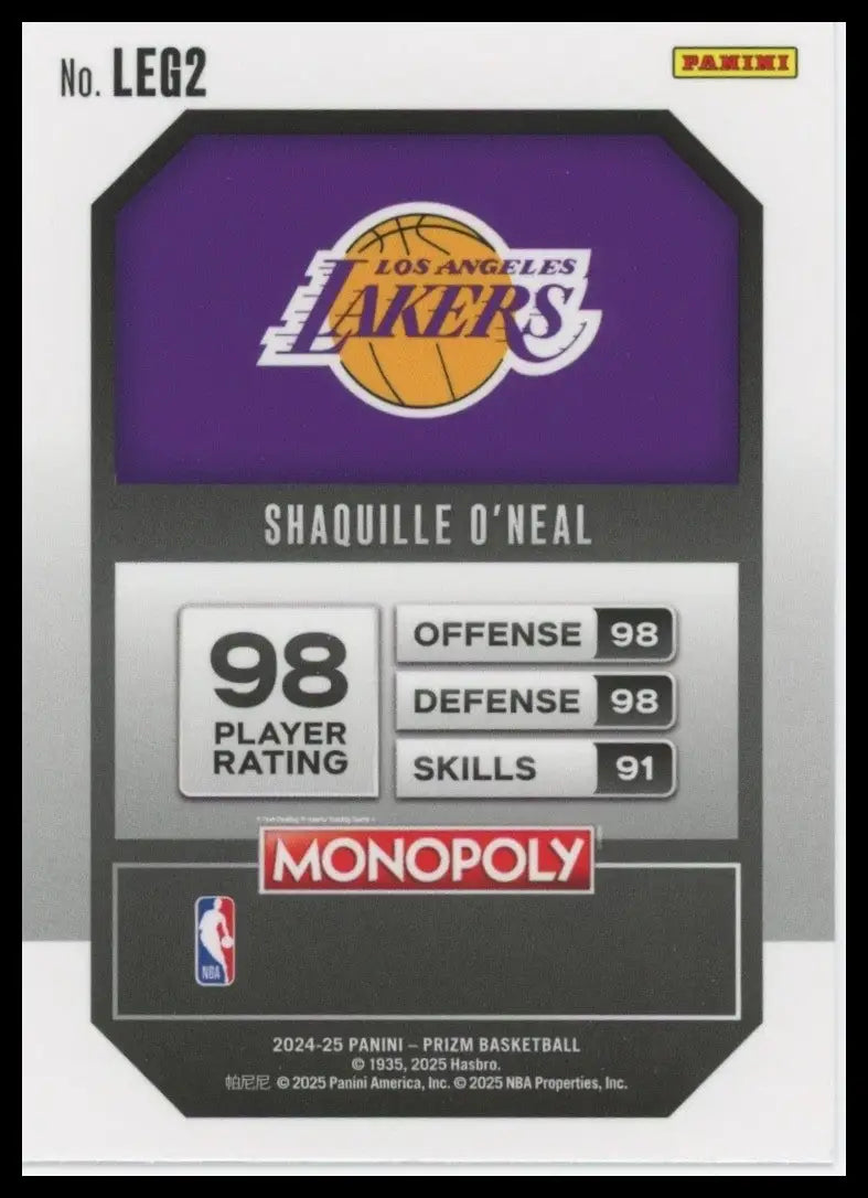 2024-25 Panini Prizm Monopoly Legends Shaquille ONeal #LEG2 Los Angeles Lakers - Basketball Card Single