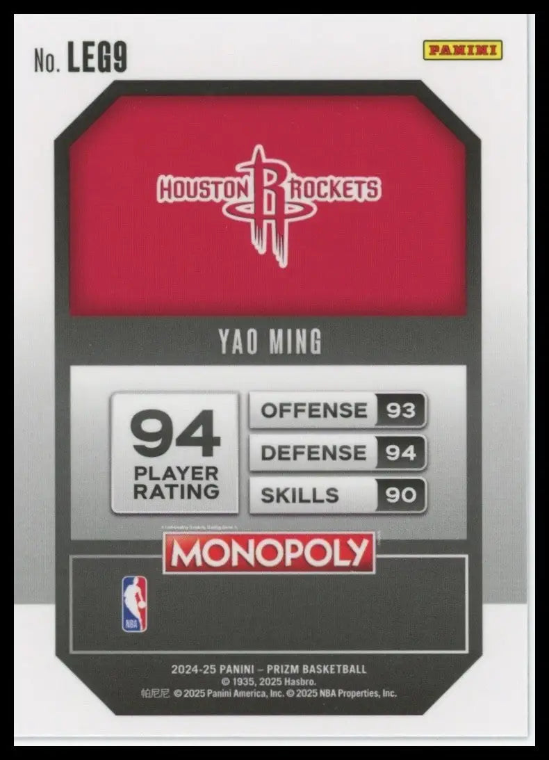 2024-25 Panini Prizm Monopoly Legends Yao Ming #LEG9 Houston Rockets Basketball - Basketball Card Single