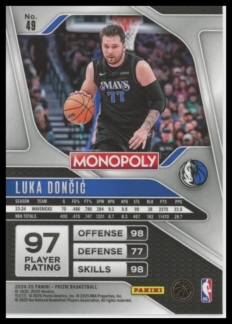 2024-25 Panini Prizm Monopoly Luka Doncic #49 Dallas Mavericks Basketball Card