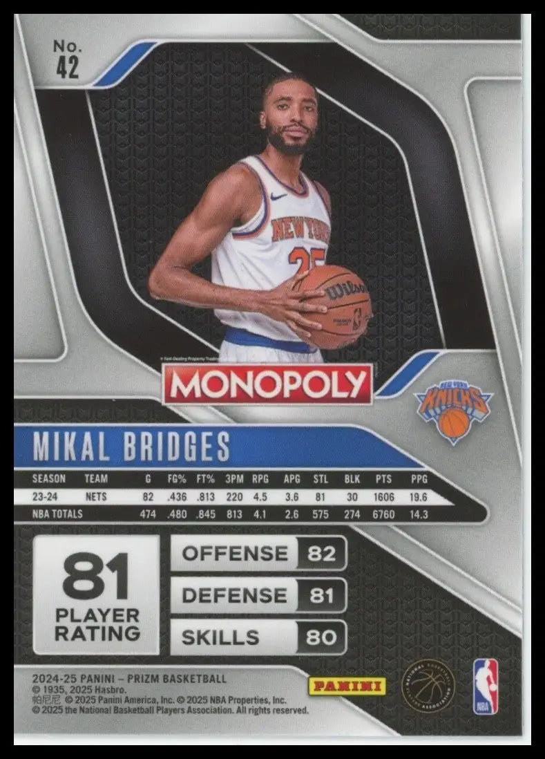 2024-25 Panini Prizm Monopoly Mikal Bridges #42 New York Knicks Basketball Card