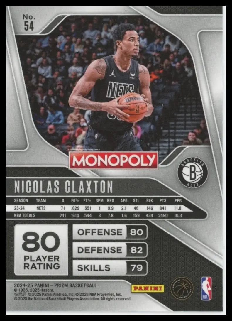 2024-25 Panini Prizm Monopoly Nicolas Claxton #54 Brooklyn Nets Basketball Card
