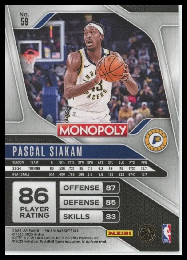 2024-25 Panini Prizm Monopoly Pascal Siakam #59 Indiana Pacers Basketball Card