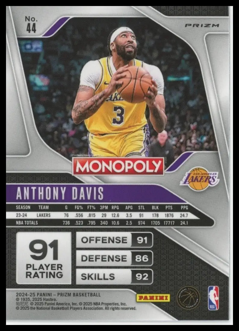 2024-25 Panini Prizm Monopoly Red Anthony Davis #44 Los Angeles Lakers Card NBA - Basketball Card Single