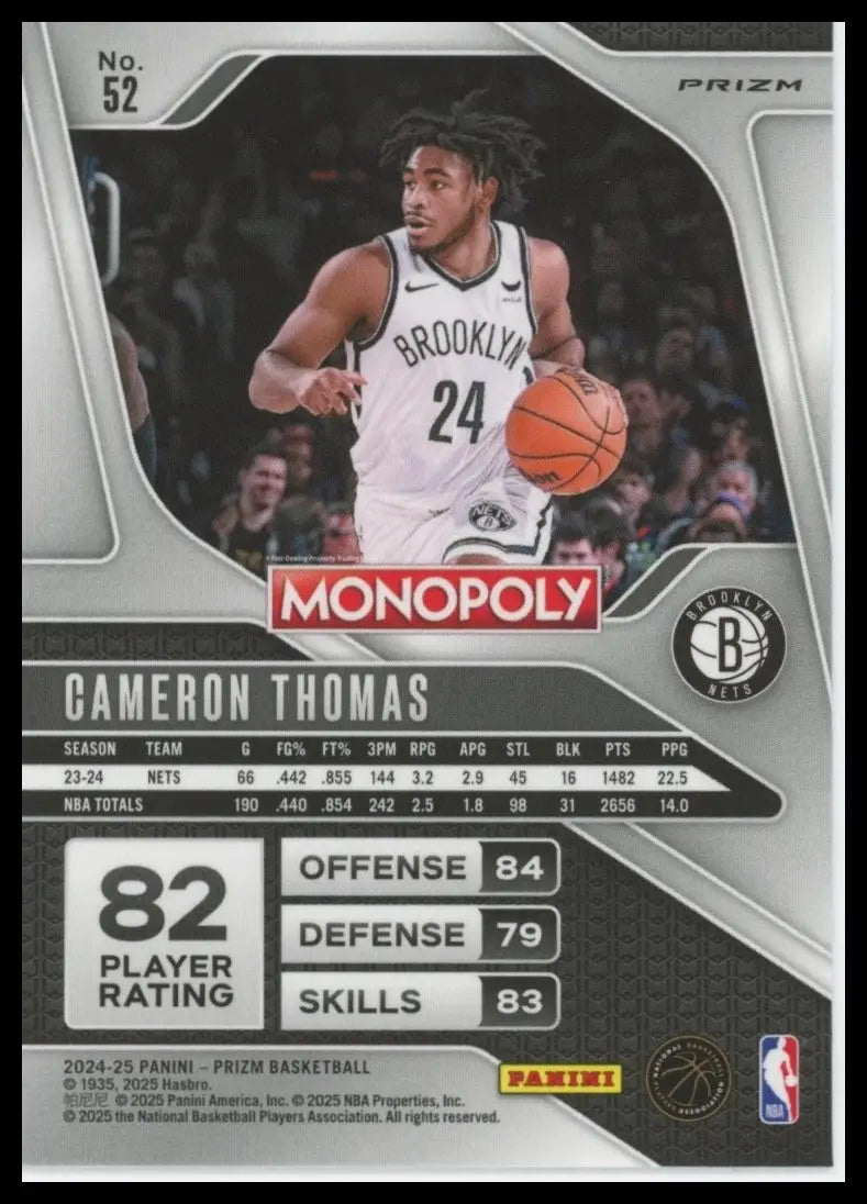 2024-25 Panini Prizm Monopoly Red Cameron Thomas #52 Brooklyn Nets Basketball - Basketball Card Single