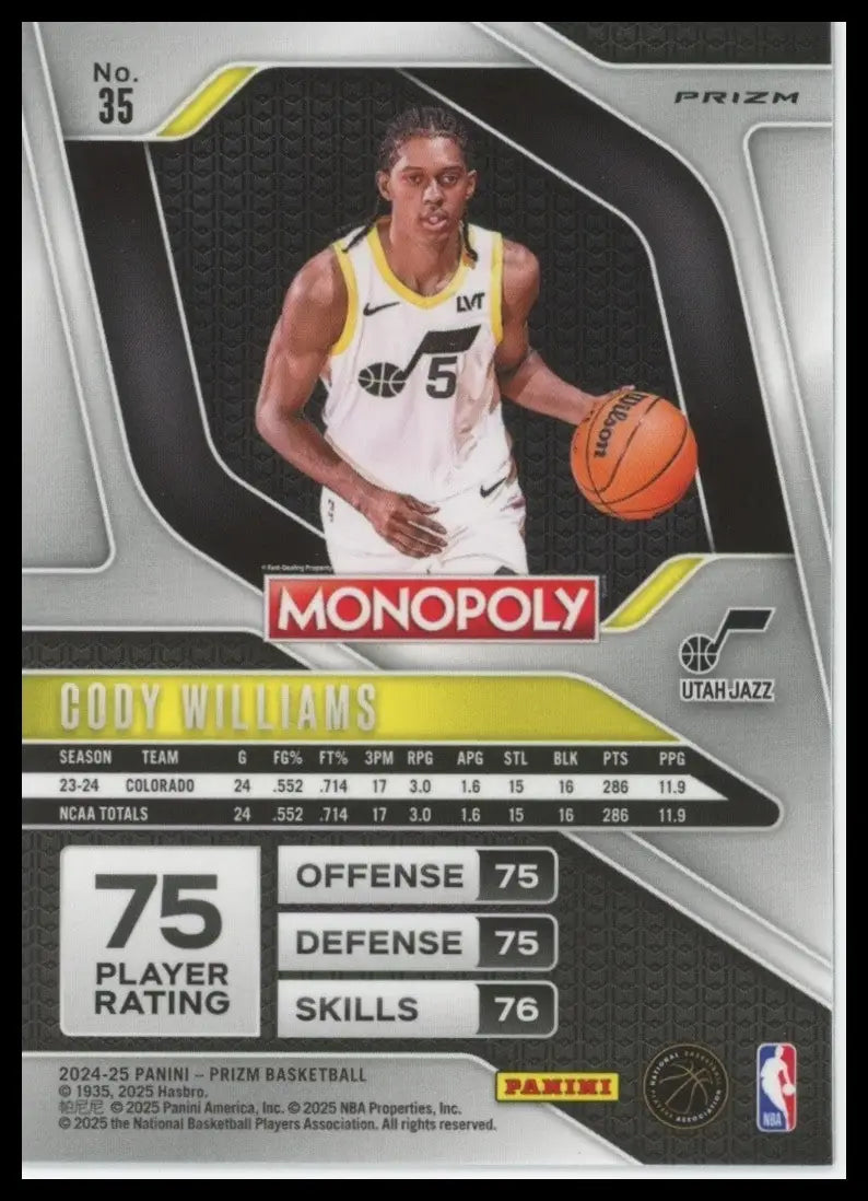2024-25 Panini Prizm Monopoly Red Cody Williams Rookie #35 Utah Jazz Basketball - Basketball Card Single