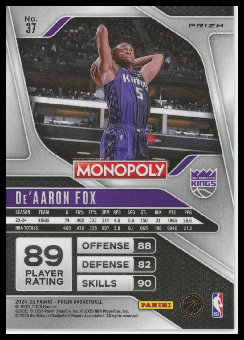 2024-25 Panini Prizm Monopoly Red DeAaron Fox #37 Sacramento Kings Basketball - Basketball Card Single