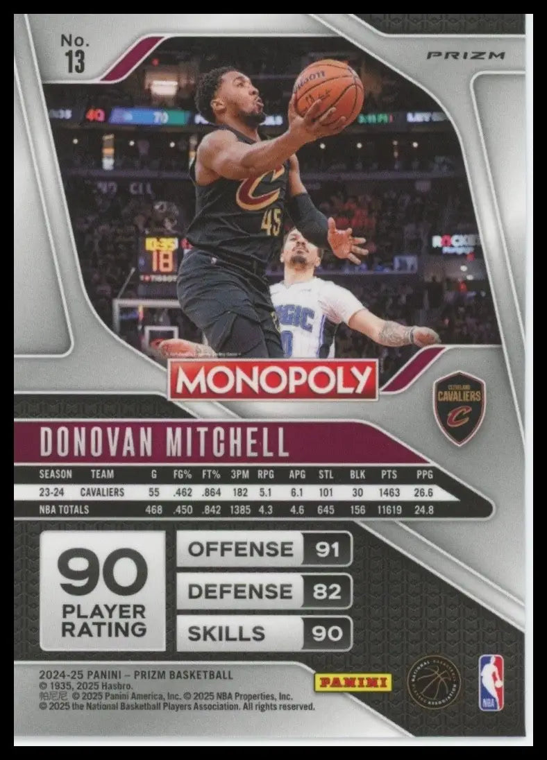 2024-25 Panini Prizm Monopoly Red Donovan Mitchell #13 Cleveland Cavaliers Card - Basketball Card Single