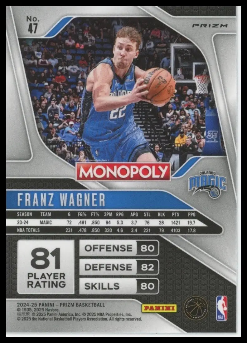 2024-25 Panini Prizm Monopoly Red Franz Wagner #47 Orlando Magic Basketball Card