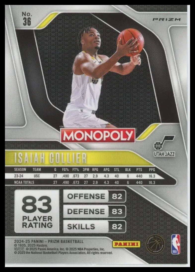 2024-25 Panini Prizm Monopoly Red Isaiah Collier Rookie #36 Utah Jazz Basketball - Basketball Card Single