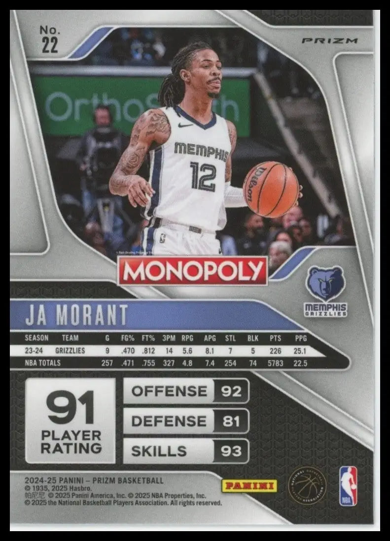2024-25 Panini Prizm Monopoly Red Ja Morant #22 Memphis Grizzlies Basketball NBA - Basketball Card Single